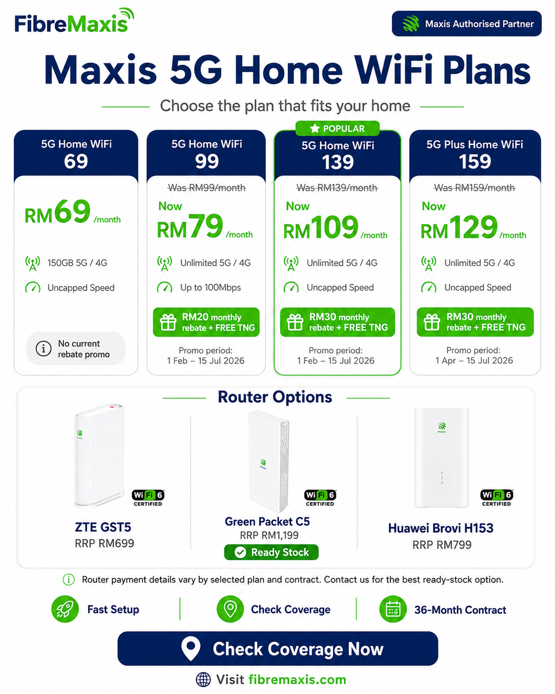 Maxis 5G Home WiFi plans RM69 RM99 RM139 RM159 with free router and free TNG credit